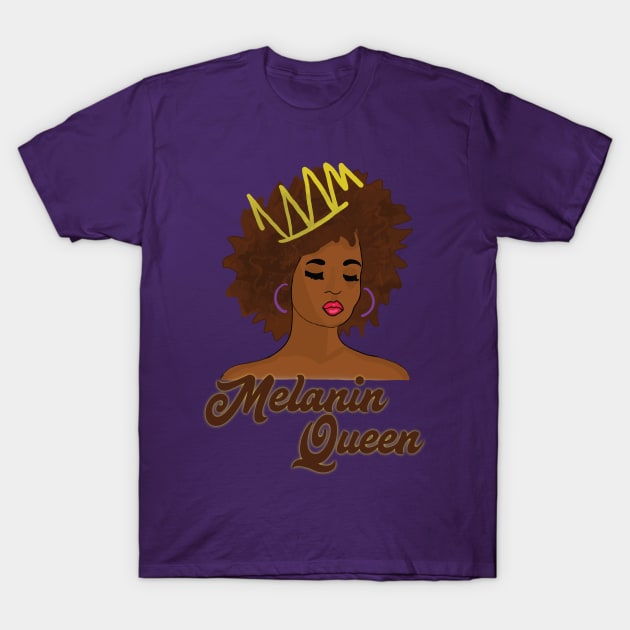 Melanin Afro Queen Art Drawing T-Shirt by blackartmattersshop